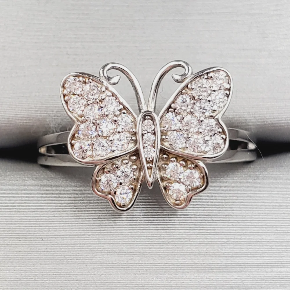 Sparkling Butterfly Ring 925 Sterling Silver Ring Insect Ring Bug Ring 925 Ring